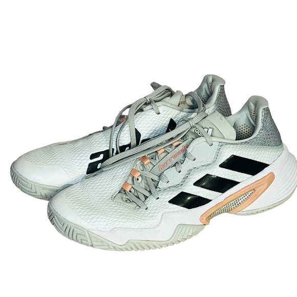 Adidas BARRICADE Tennis Shoe White/Silver/Ambient Blush Size 7 - Picture 2 of 9